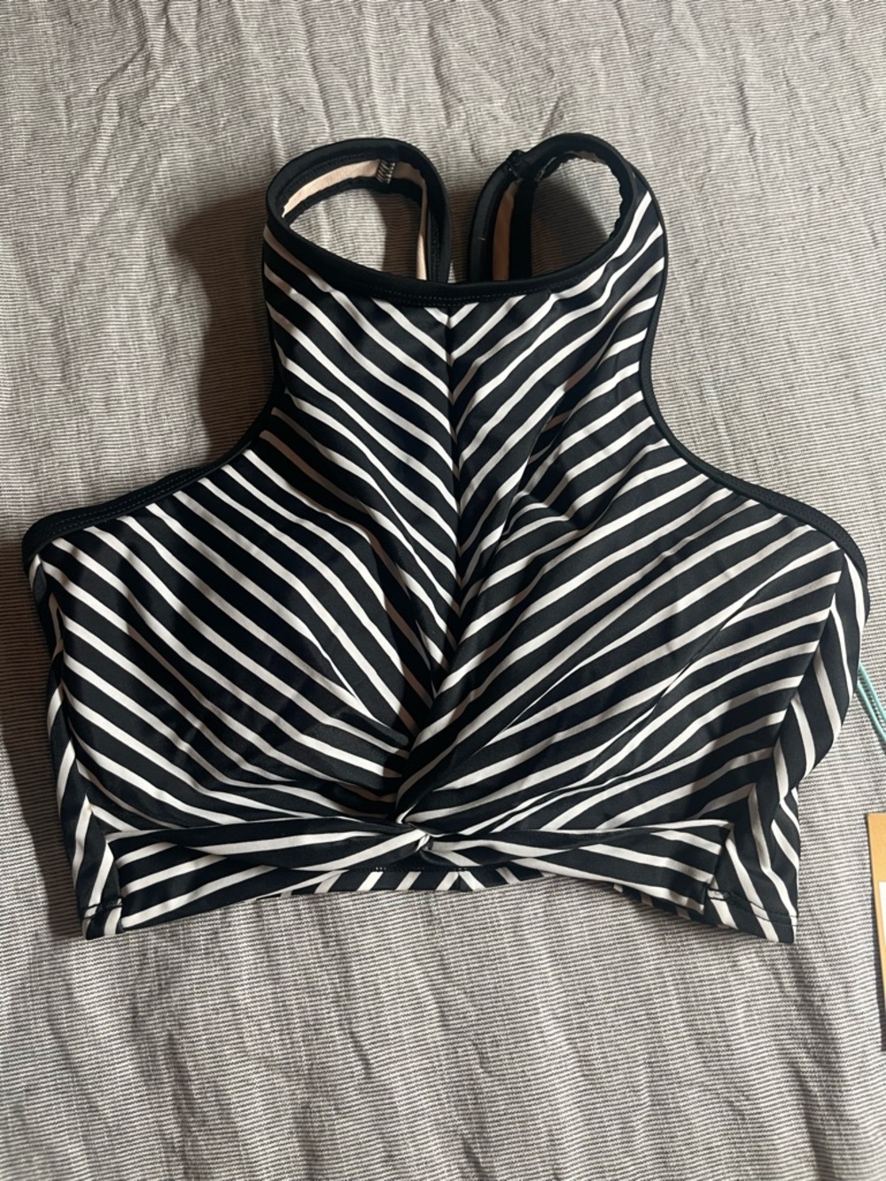 Women’s Black And White Striped Swim Top Small